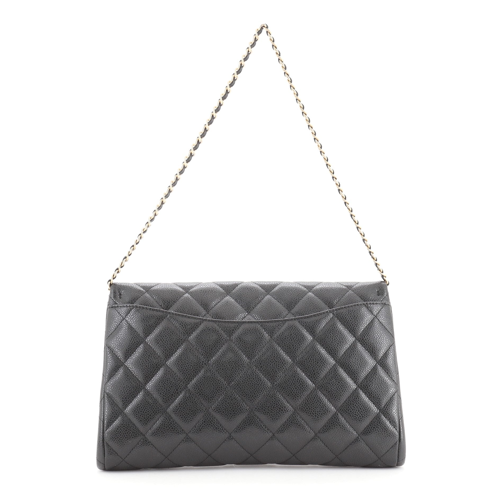 Clutch with Chain Quilted Caviar