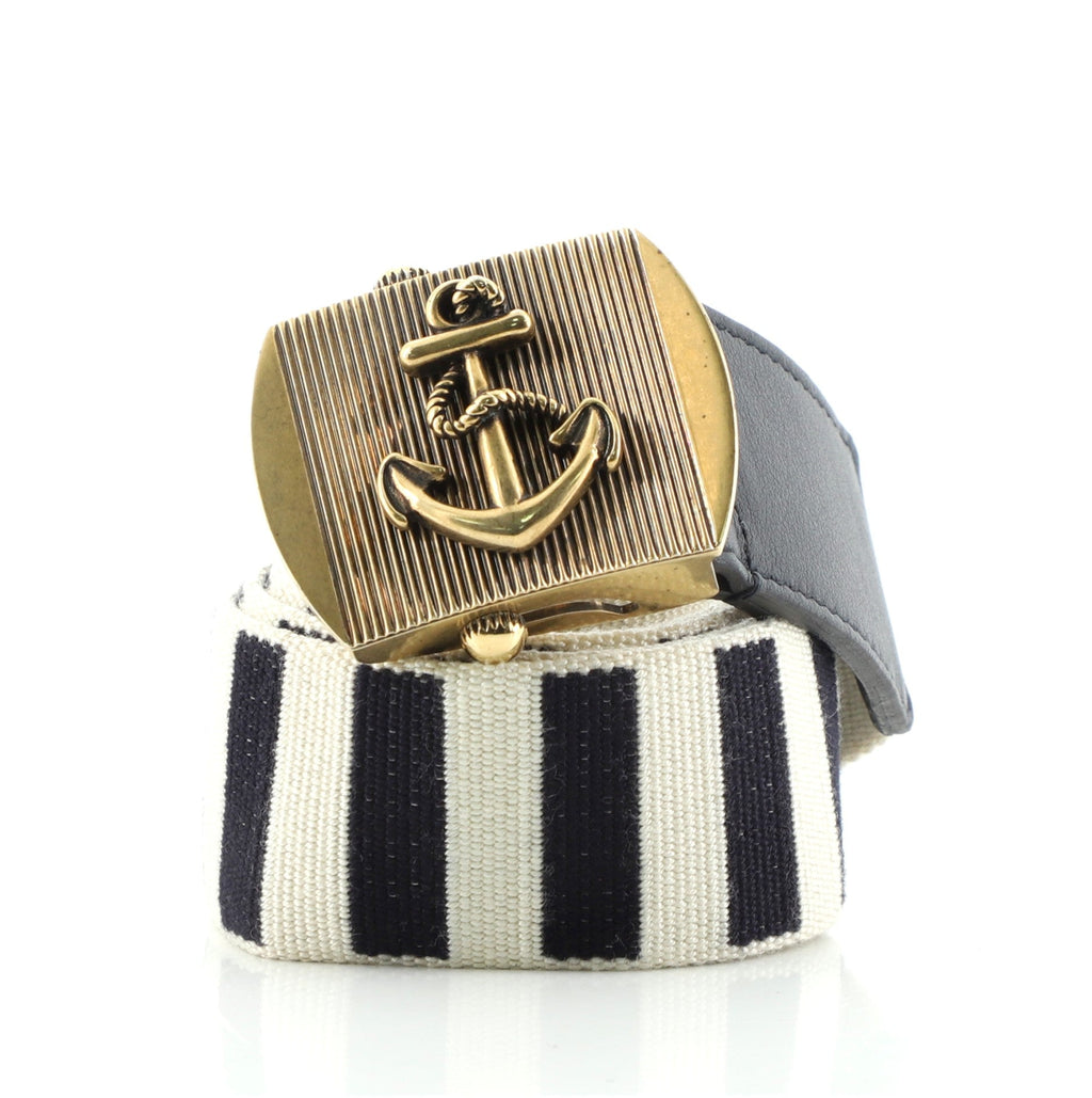 Anchor Buckle Belt Striped Fabric Medium 95