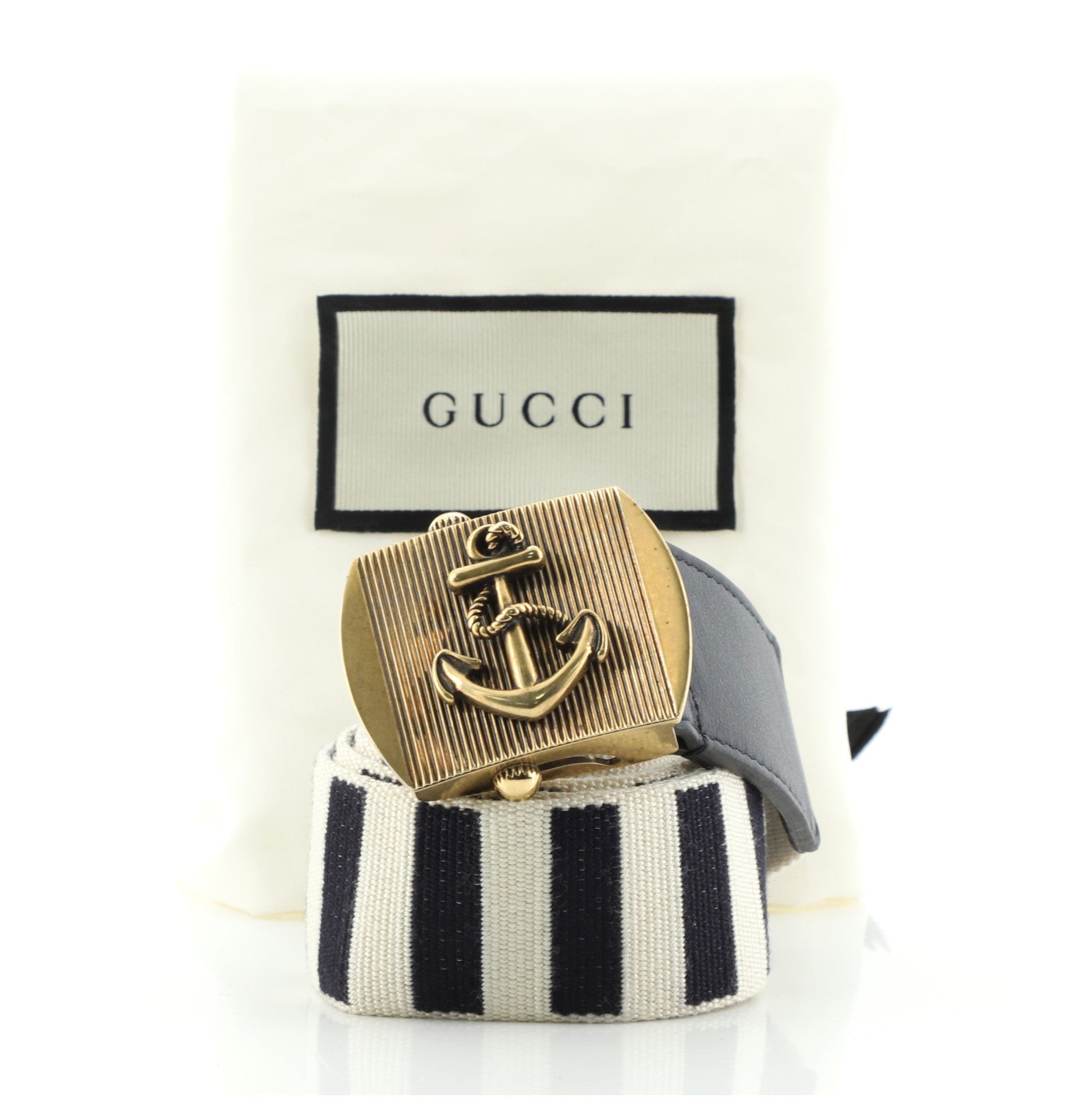 Anchor Buckle Belt Striped Fabric Medium 95