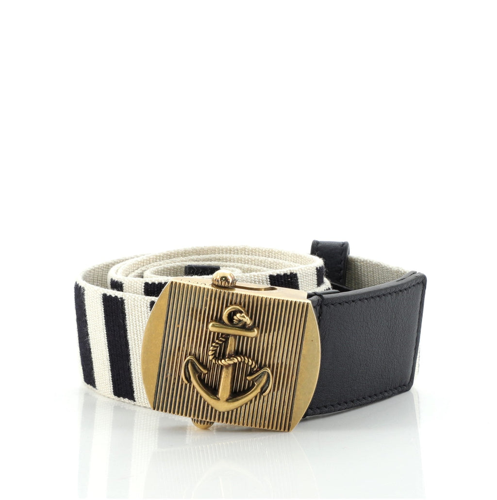 Anchor Buckle Belt Striped Fabric Medium 105
