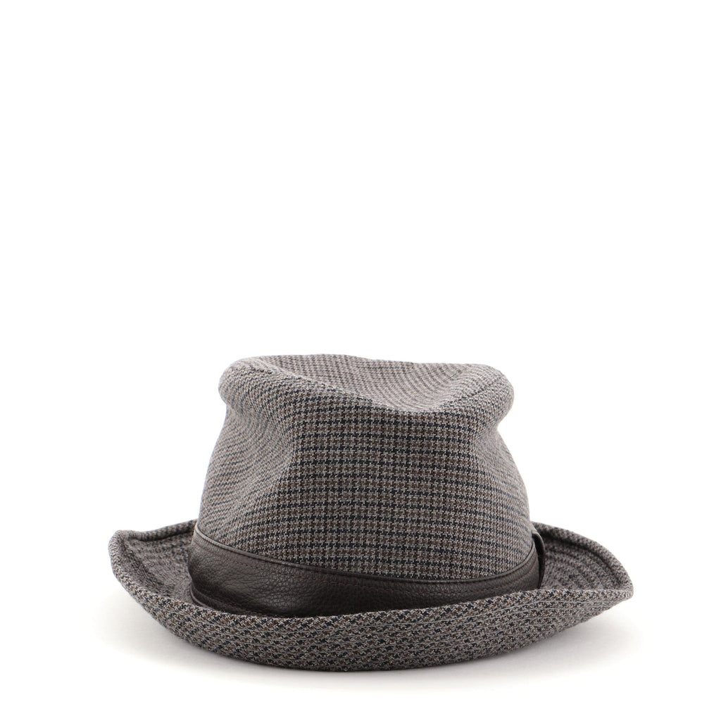 Fedora Hat Houndstooth Wool with Leather Large