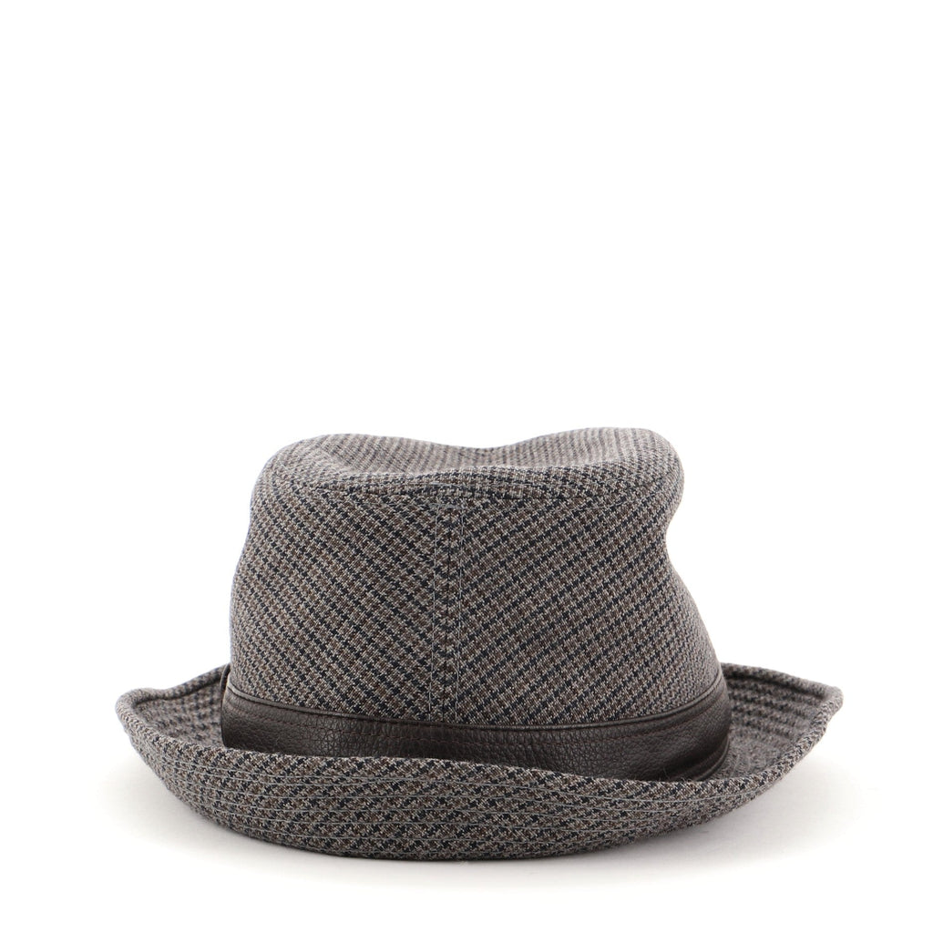 Fedora Hat Houndstooth Wool with Leather Large