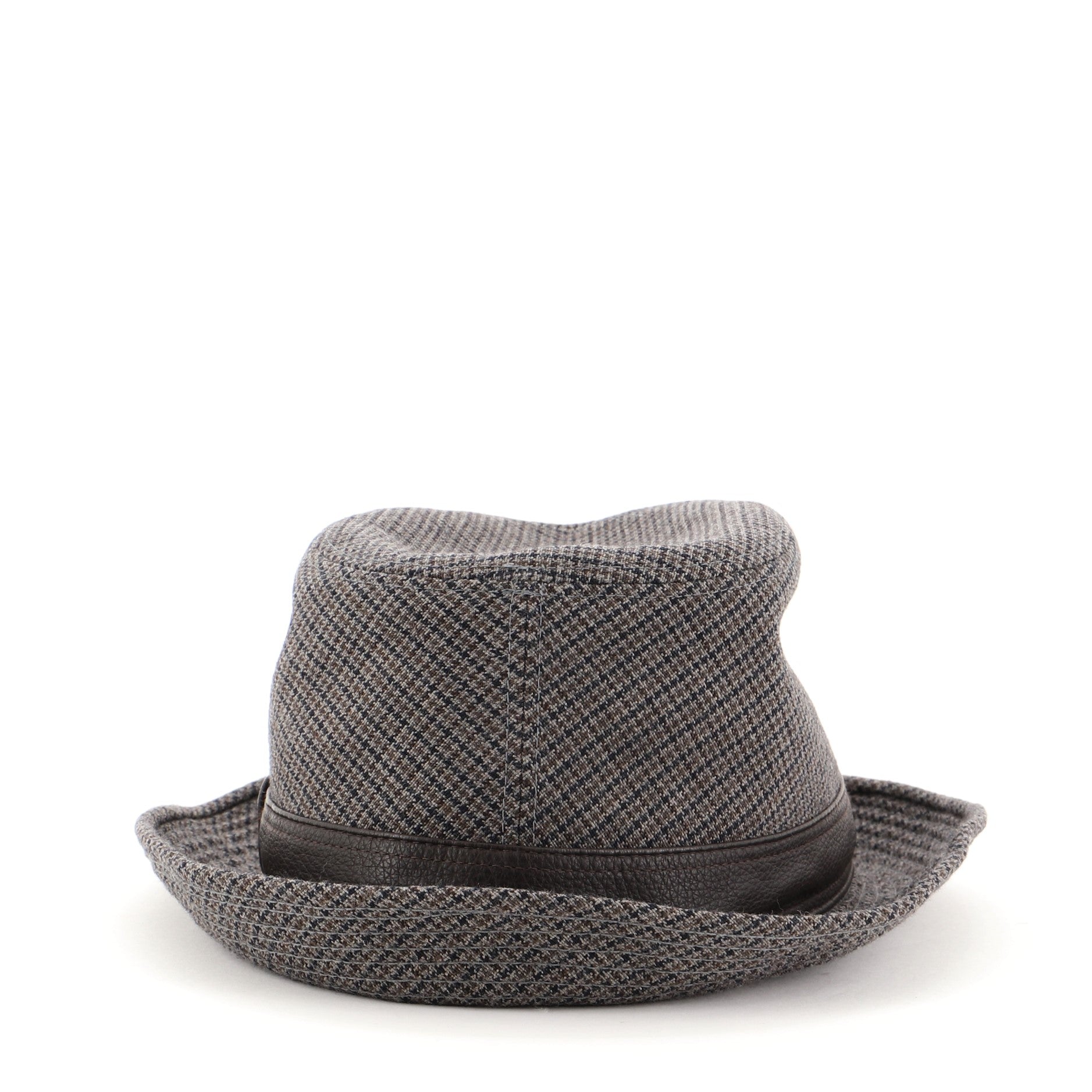 Fedora Hat Houndstooth Wool with Leather Large
