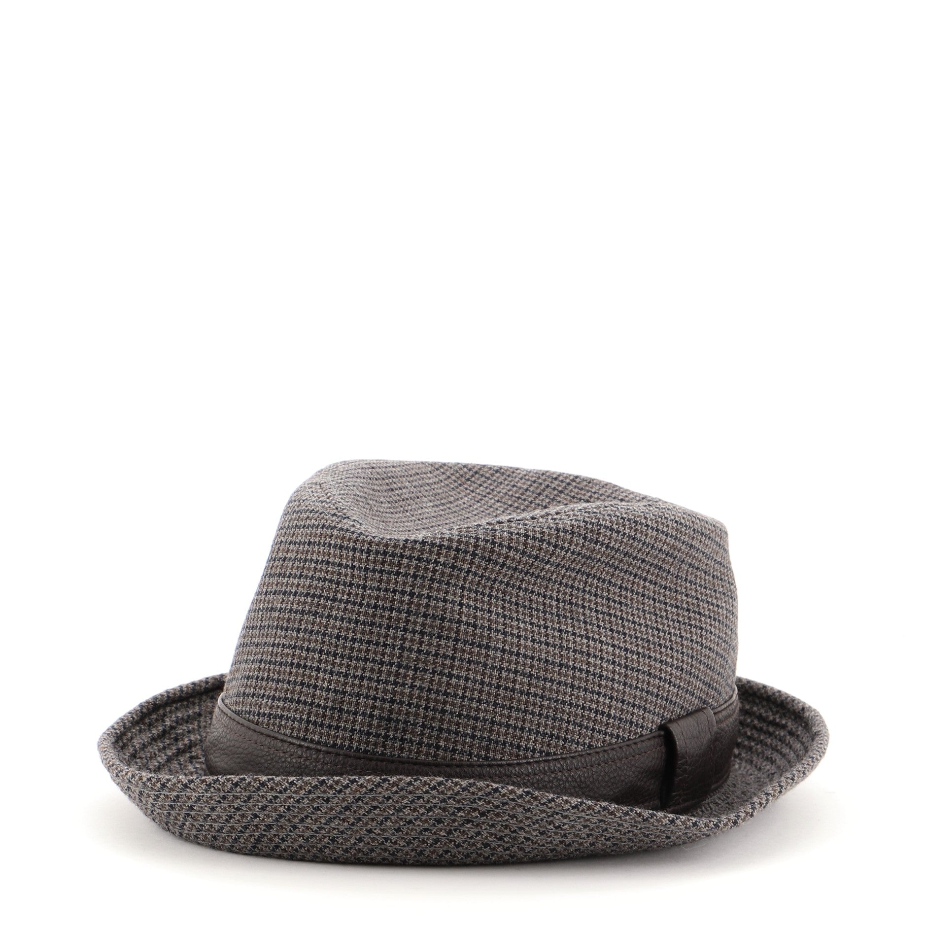 Fedora Hat Houndstooth Wool with Leather Large