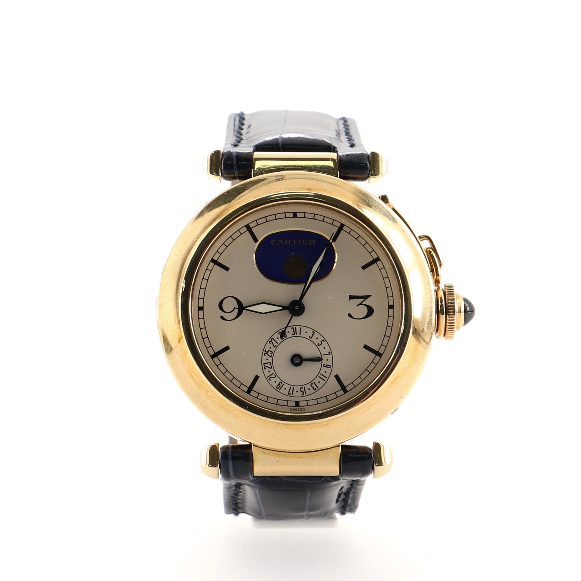 Pasha Moonphase Date Quartz Watch Yellow Gold and Crocodile 38