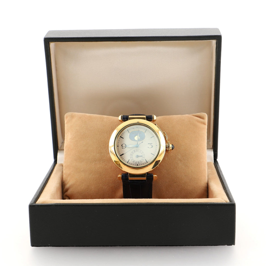 Pasha Moonphase Date Quartz Watch Yellow Gold and Crocodile 38