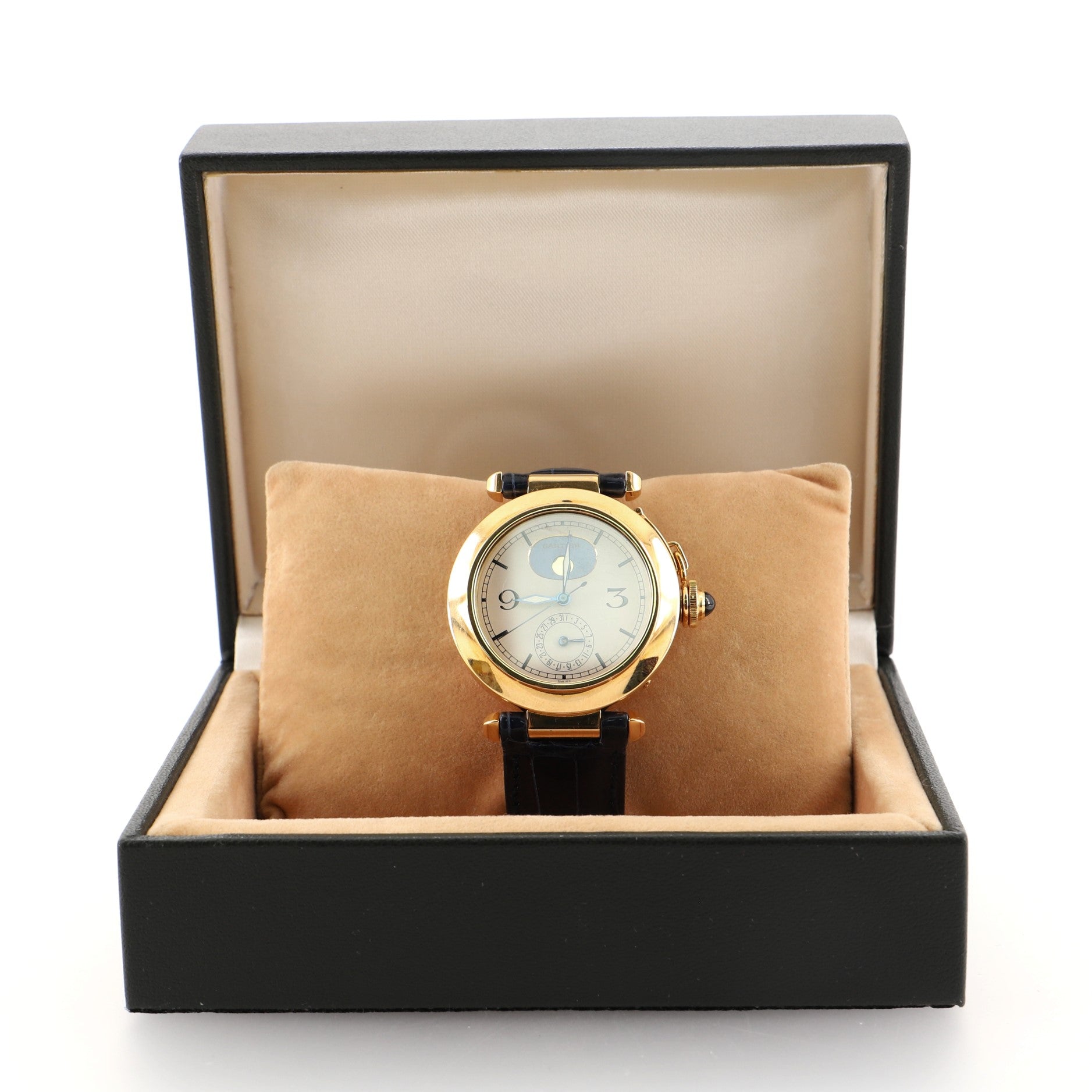 Pasha Moonphase Date Quartz Watch Yellow Gold and Crocodile 38