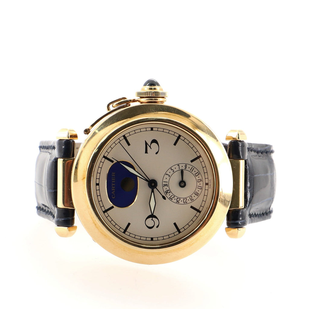 Pasha Moonphase Date Quartz Watch Yellow Gold and Crocodile 38