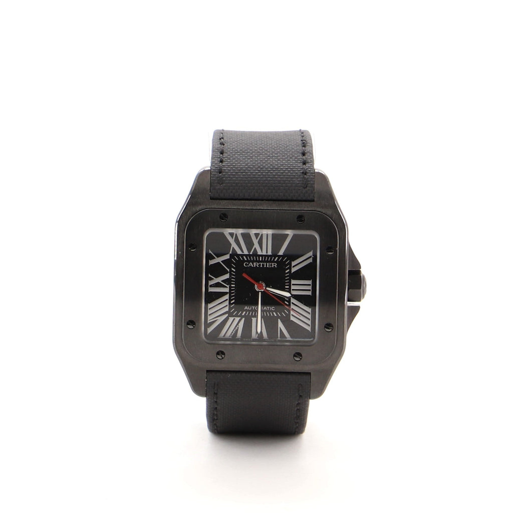 Santos 100 Carbon Automatic Watch ADLC Stainless Steel and Fabric Leather 41