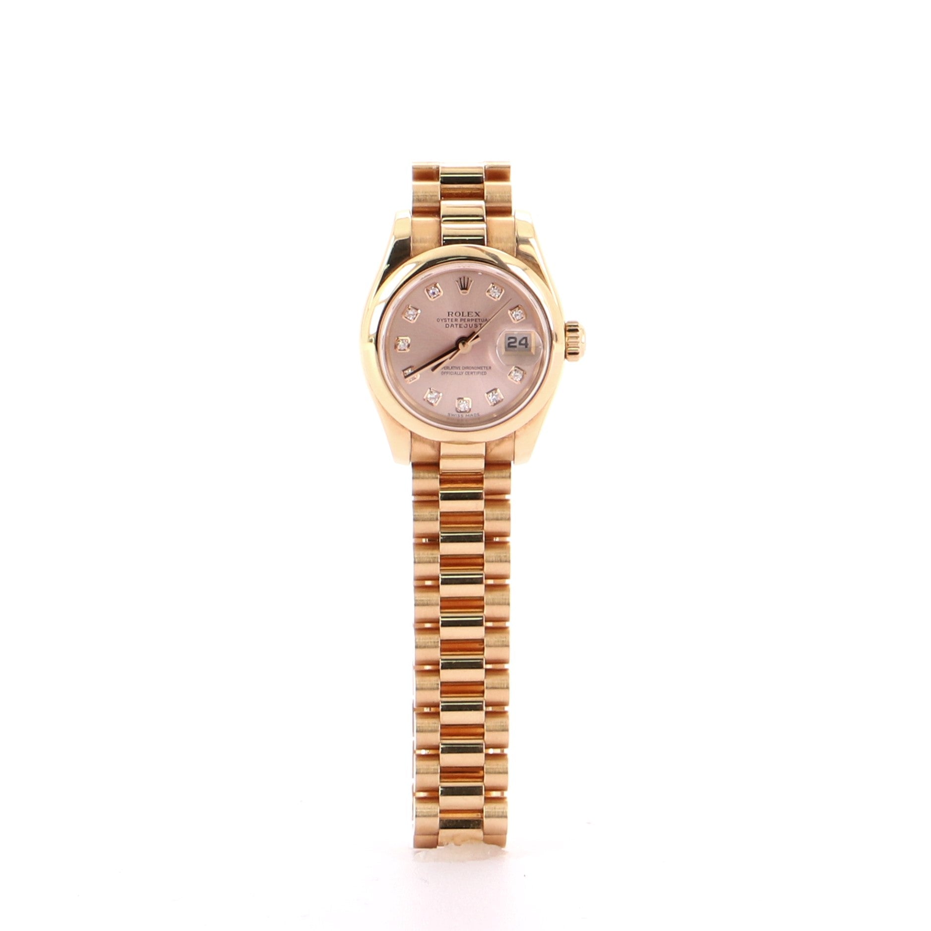 Oyster Perpetual Datejust Automatic Watch Rose Gold with Diamond Markers 26