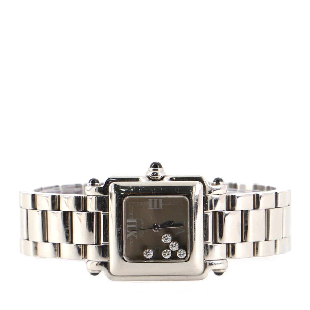 Happy Sport Square Quartz Watch Stainless Steel with Diamonds 27