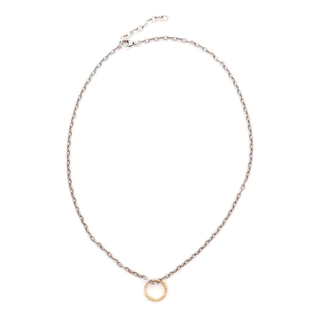 Snake Ring Pendant Sterling Silver with 18K Yellow Gold Necklace