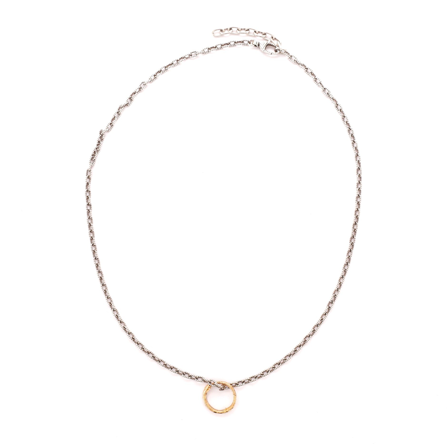 Snake Ring Pendant Sterling Silver with 18K Yellow Gold Necklace