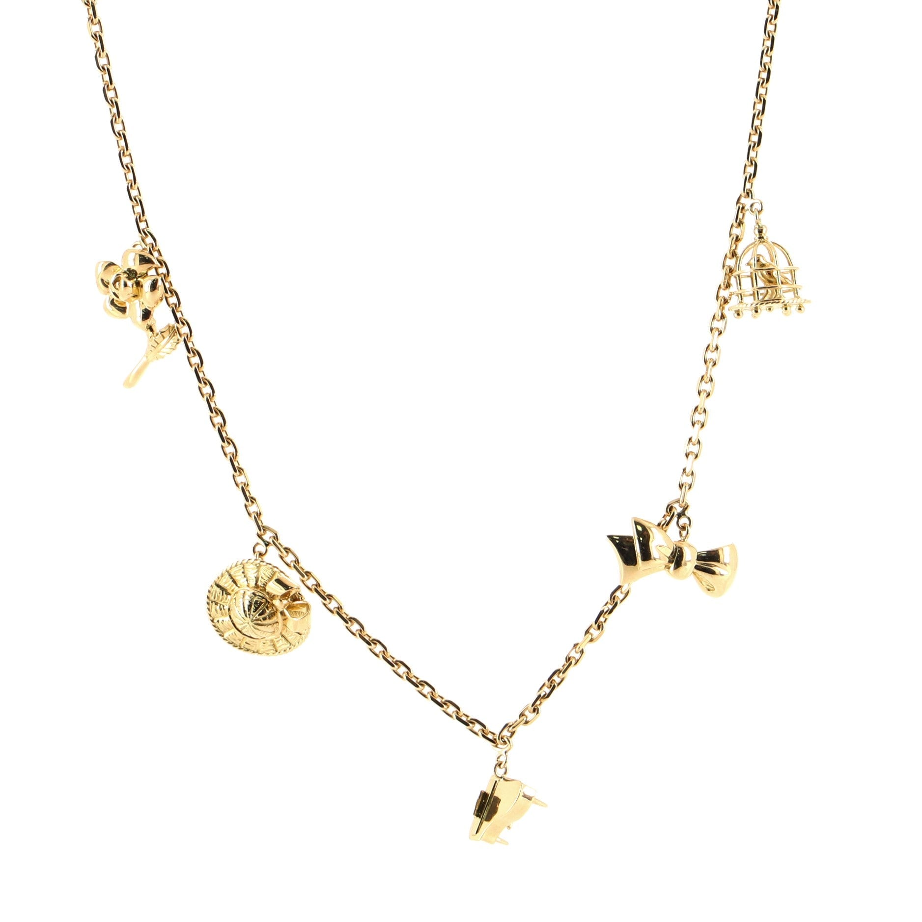 Vintage 5 Charm 18K Yellow Gold Necklace