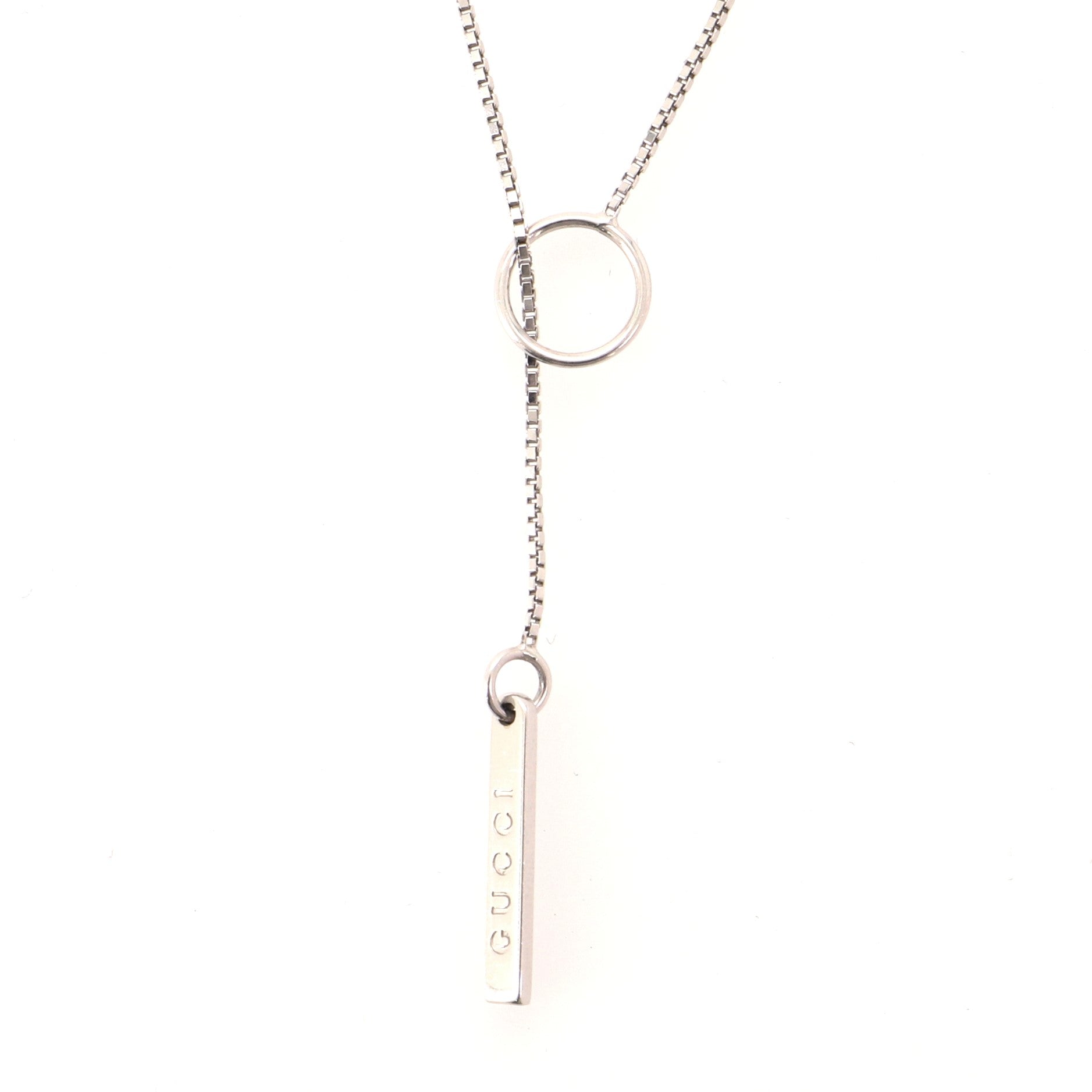 Logo Lariat 18K White Gold Necklace