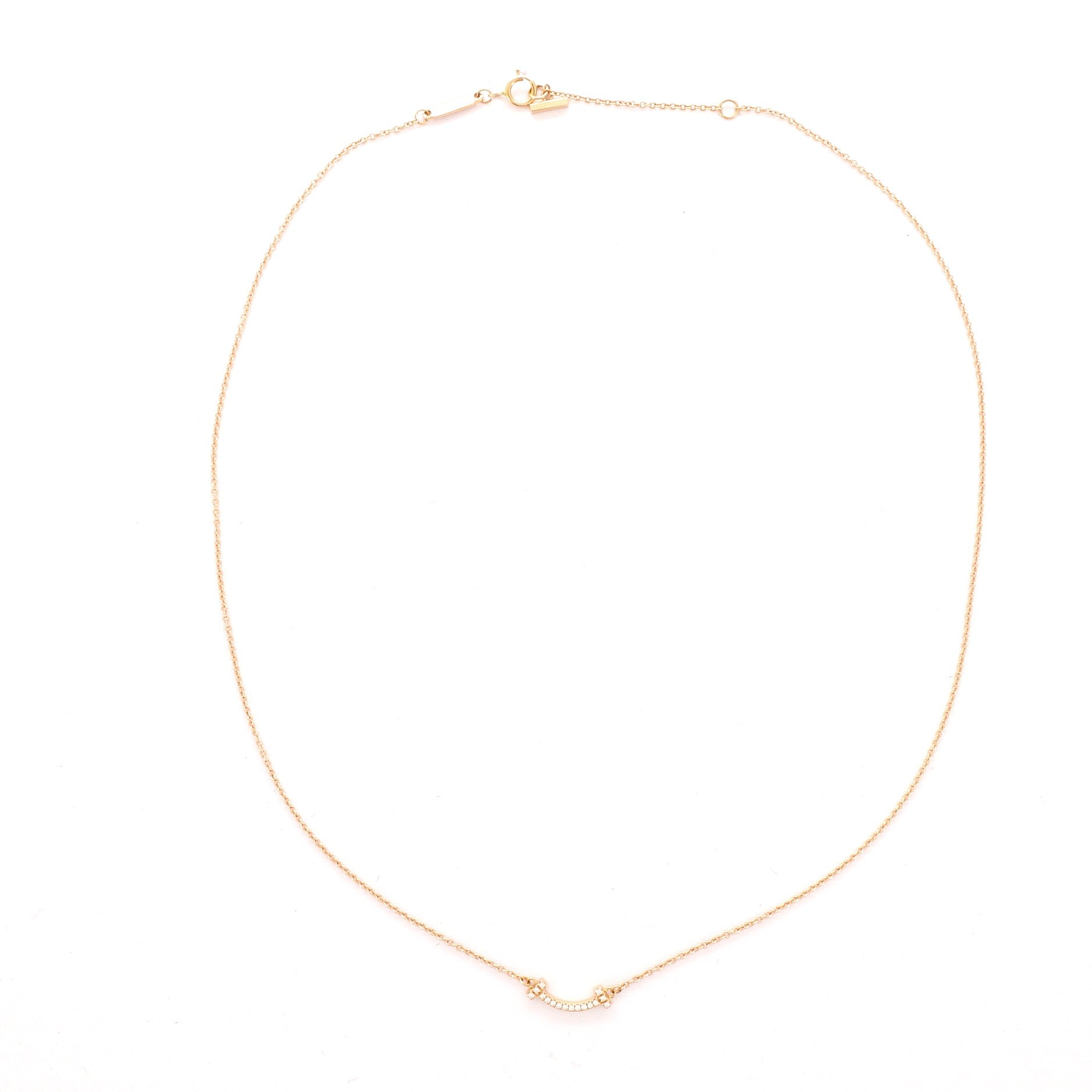 T Smile Pendant 18K Rose Gold with Diamonds Mini Necklace