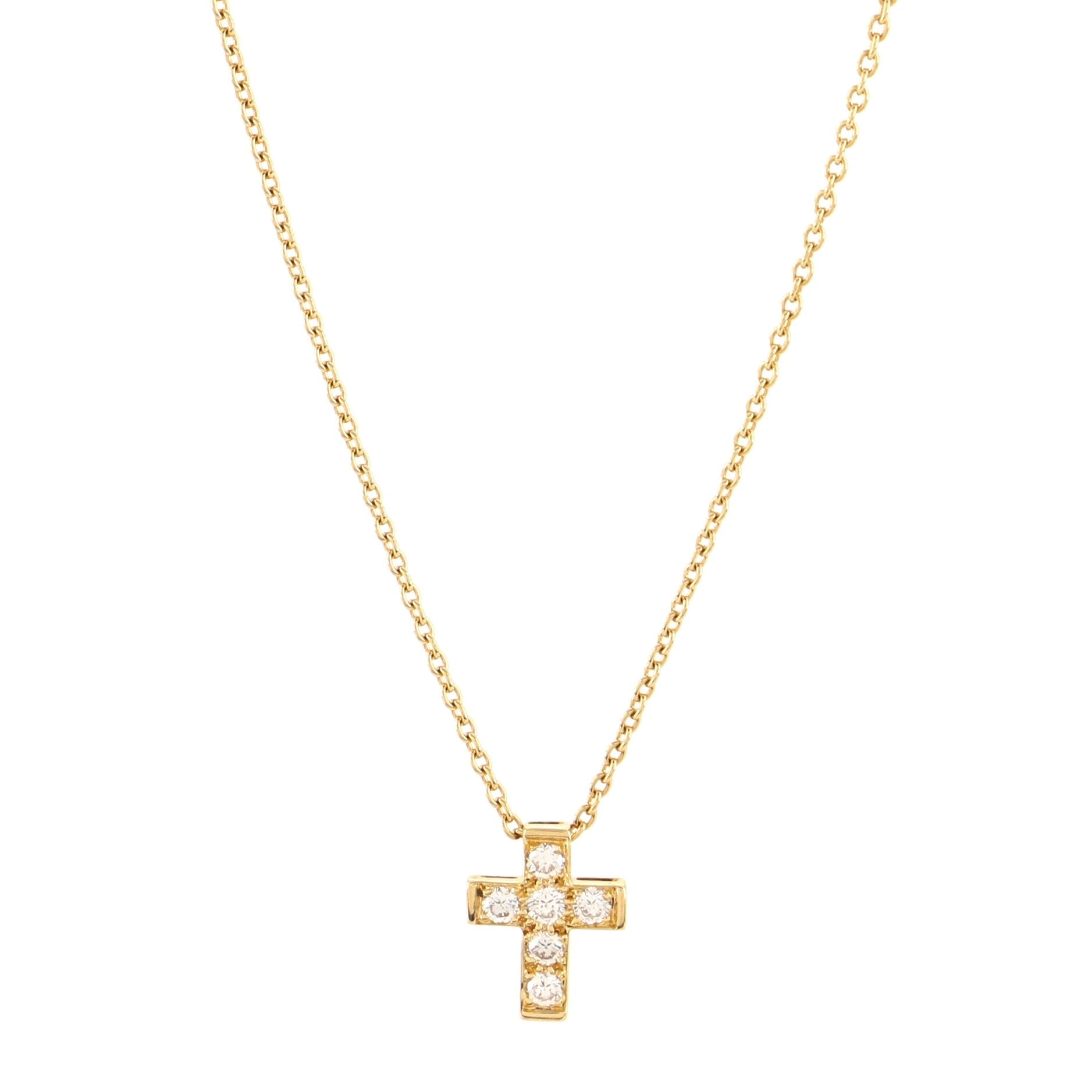 Cross Pendant 18K Yellow Gold and Diamonds Necklace