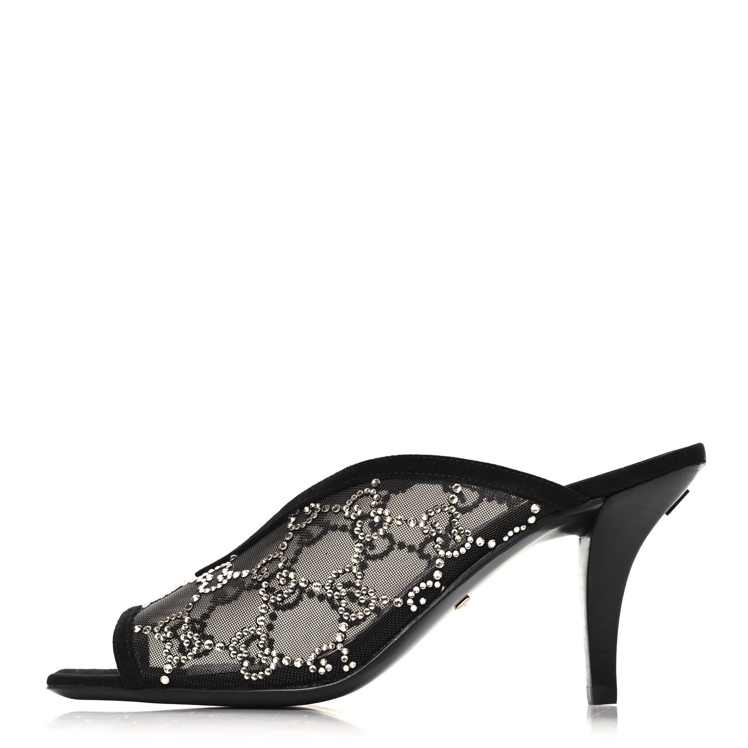 Tela Retino Kid Scamosciato Crystal GG Monogram Square G 95mm Slide Sandals 35  Black