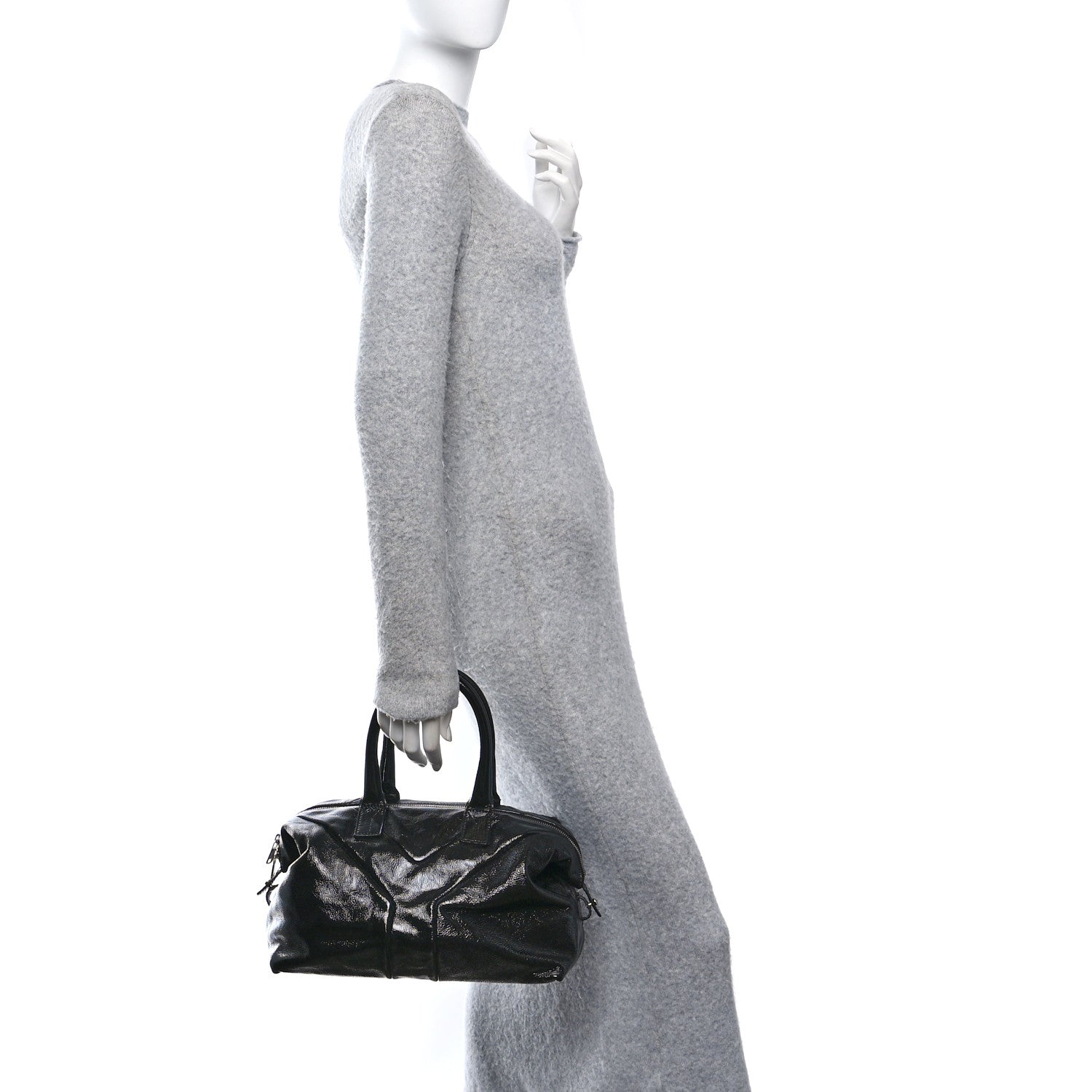 Textured Patent Small Easy Y Bag Black