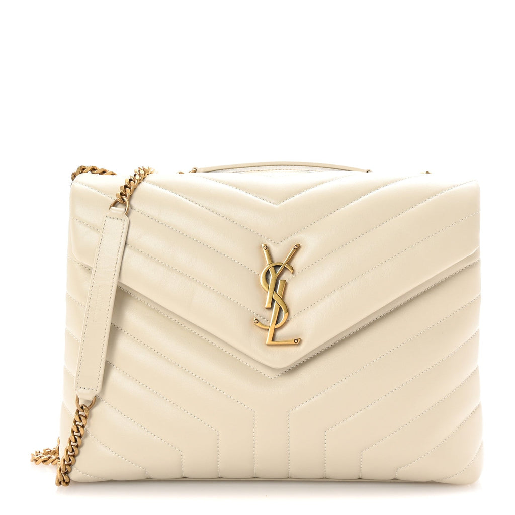 Calfskin Y Quilted Monogram Medium Loulou Chain Satchel Crema Soft