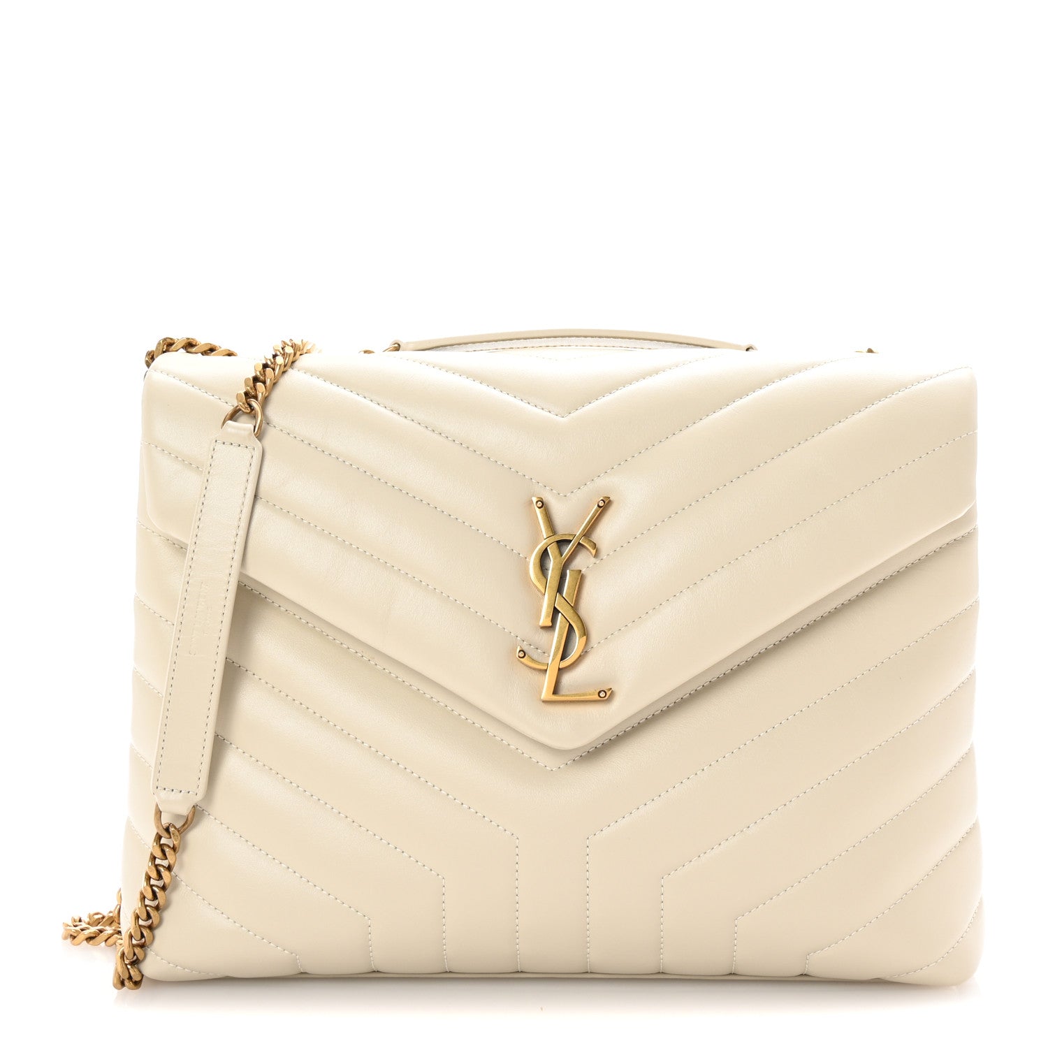 Calfskin Y Quilted Monogram Medium Loulou Chain Satchel Crema Soft