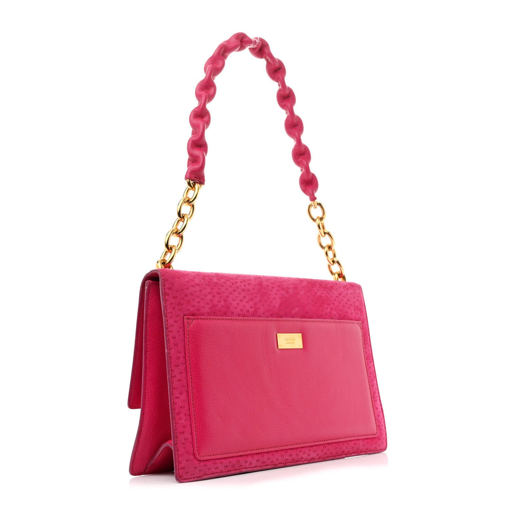 Suede Large Clip Shoulder Bag Hot Pink