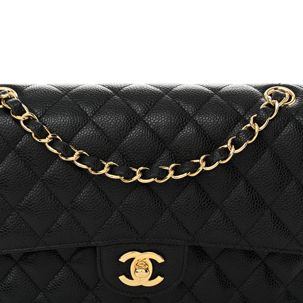 Caviar Quilted Medium Double Flap Black