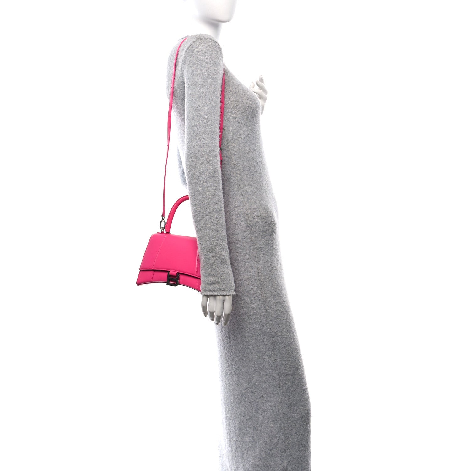 Shiny Box Calfskin Small Hourglass Top Handle Bag Acid Fuchsia
