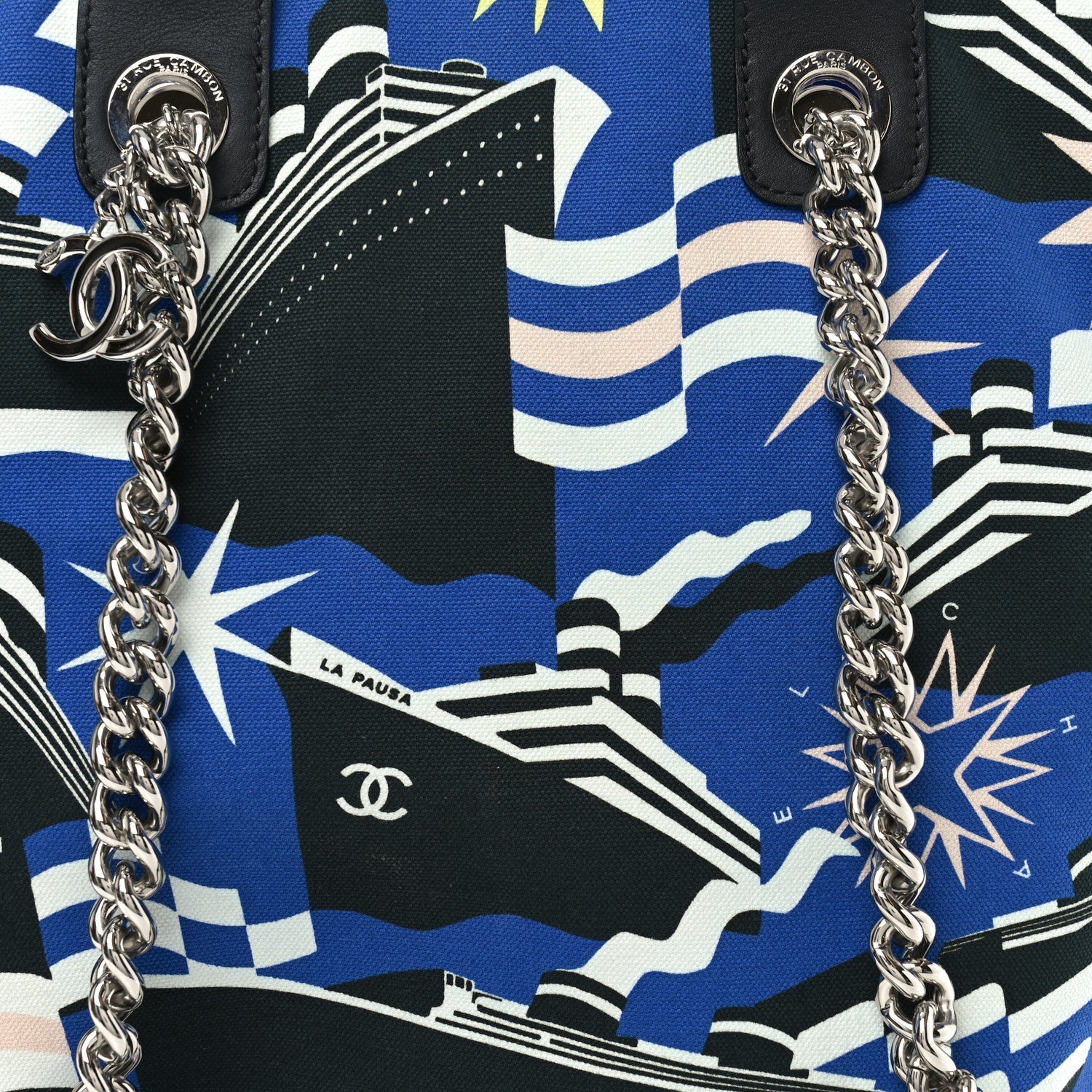 Canvas Cruise Print Tote Pink Blue Black