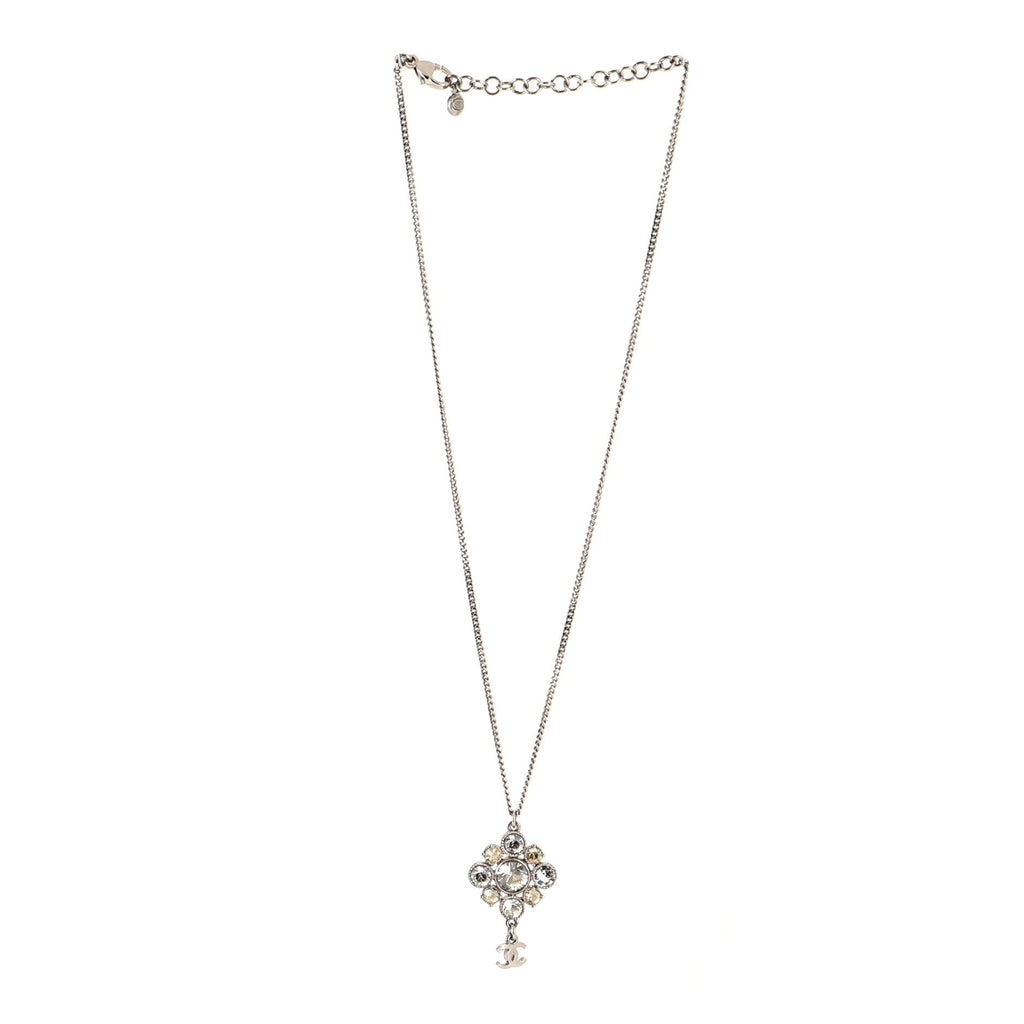 CC Flower Drop Pendant Metal and Crystal Necklace