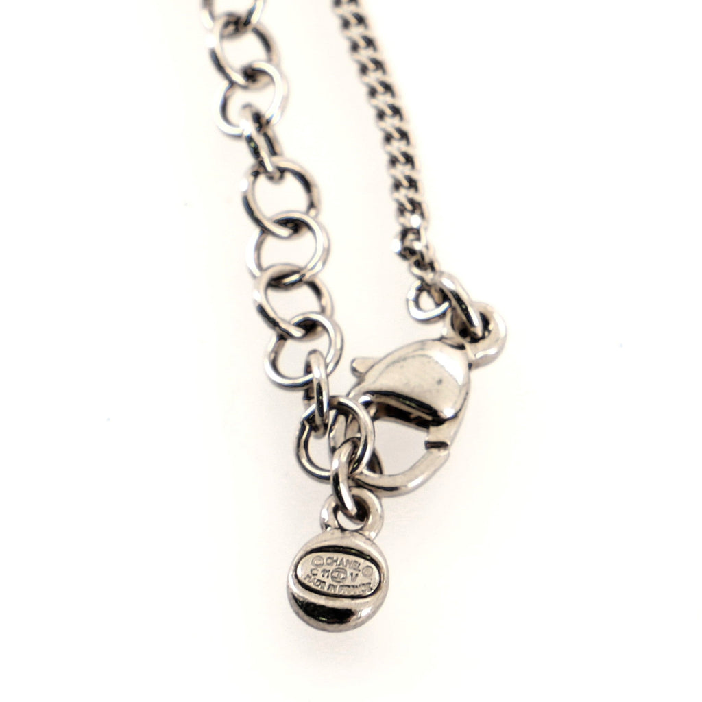 CC Flower Drop Pendant Metal and Crystal Necklace
