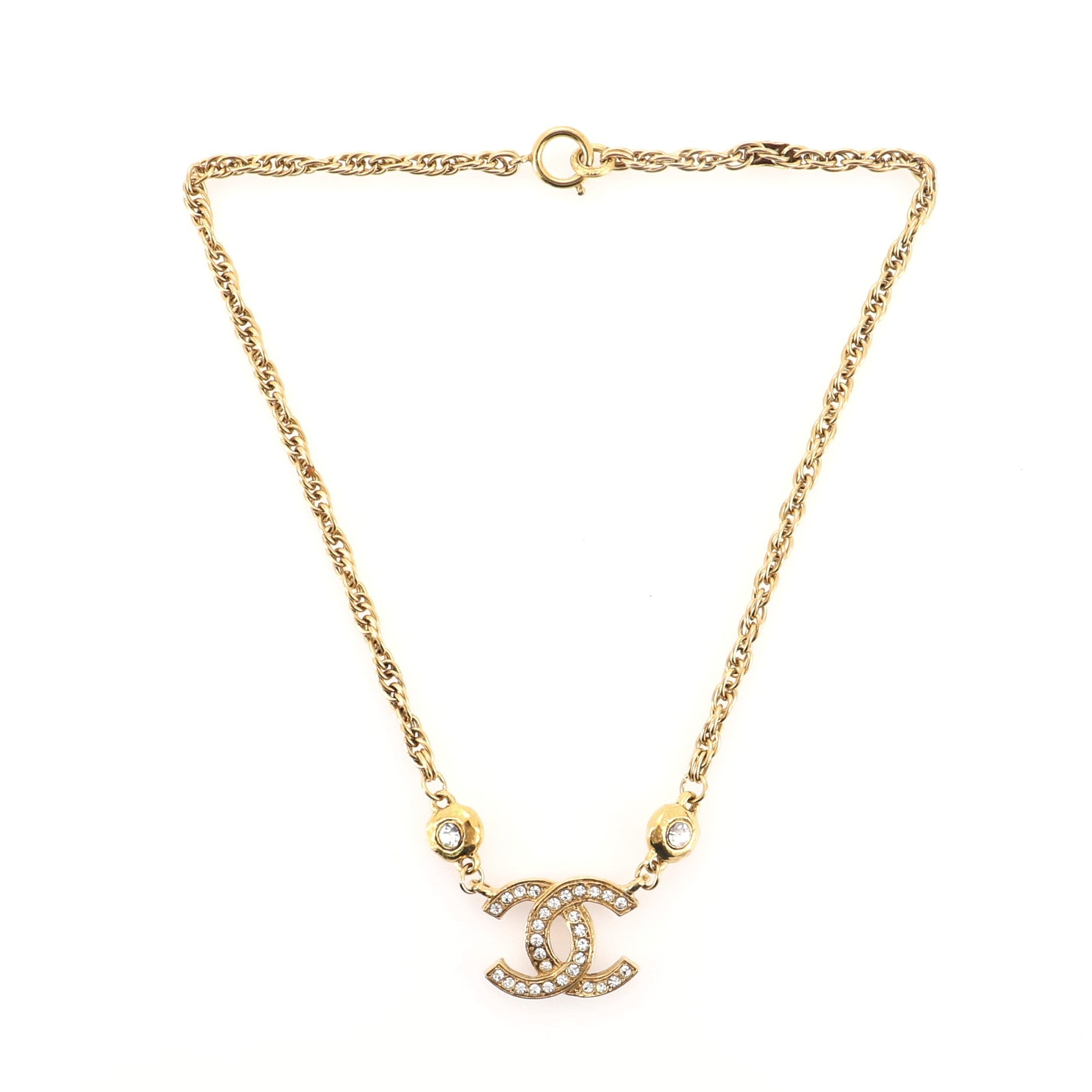 CC Pendant Necklace Crystal Embellished Metal