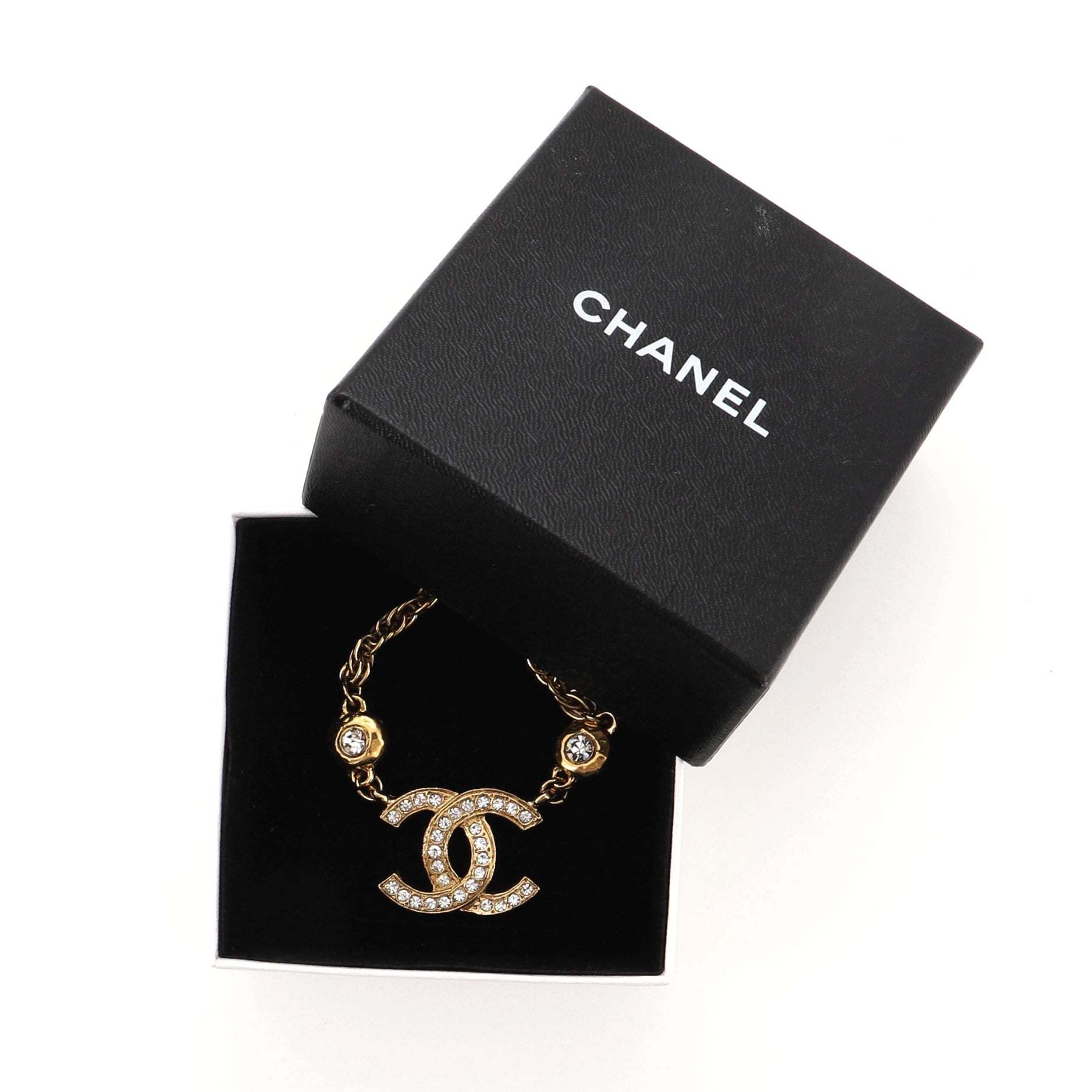 CC Pendant Necklace Crystal Embellished Metal