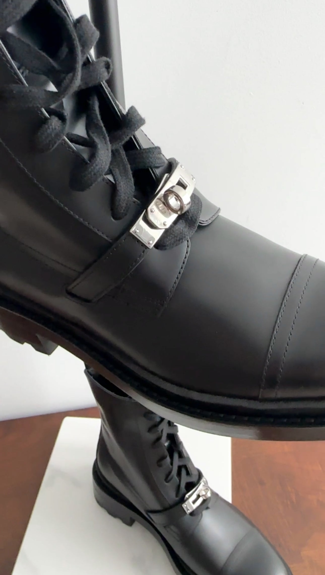 Hermes Black Leather Funk Ankle Boots - 37.5 / 37