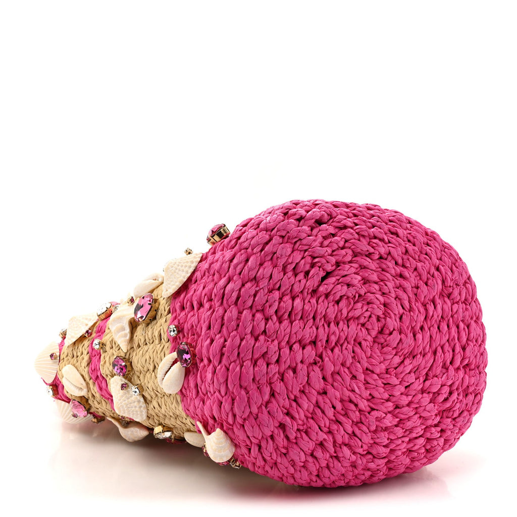 Raffia Crystal Seashell Bucket Bag Natural Pink