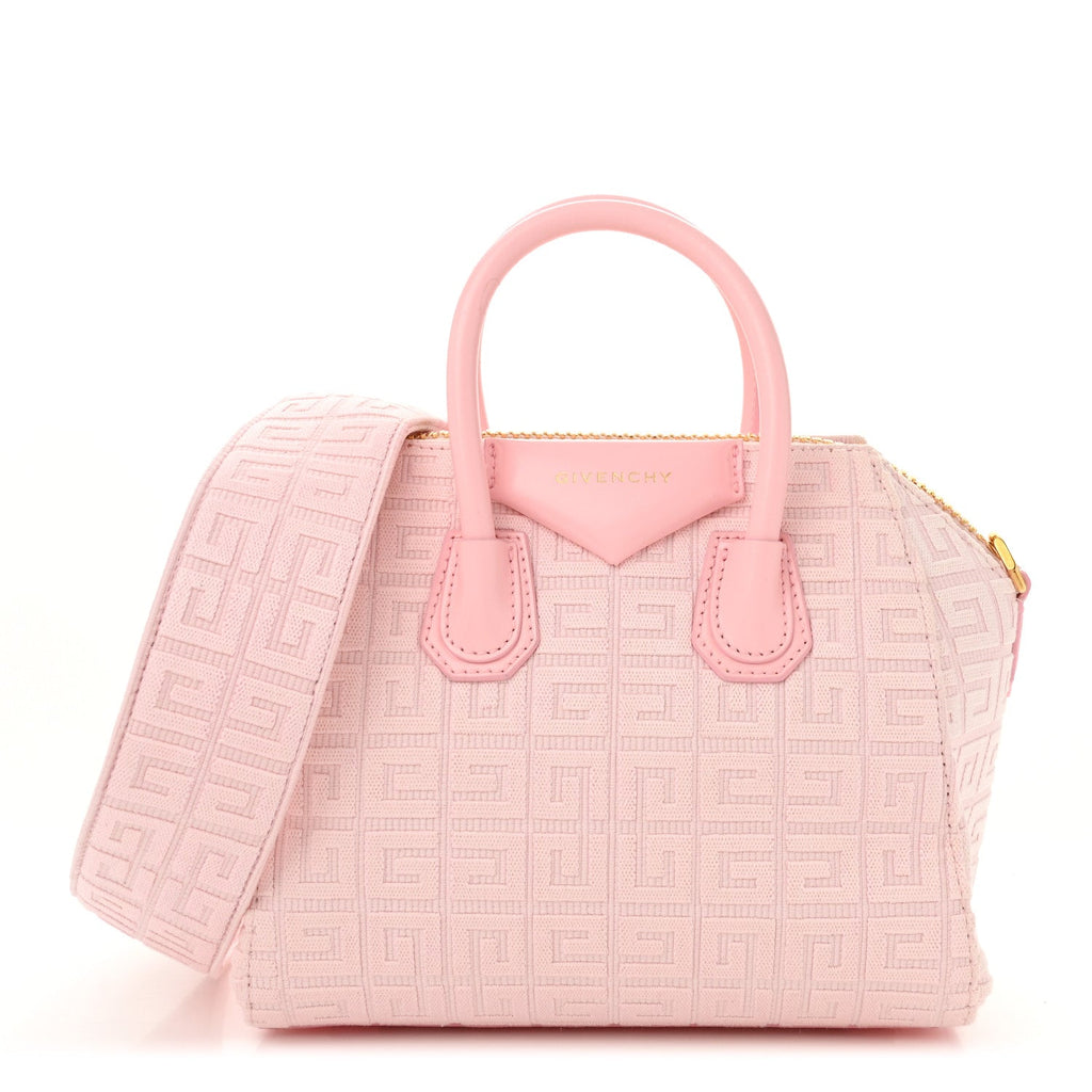 Canvas Jacquard Embroidered Calfskin 4G Mini Antigona Tender Pink