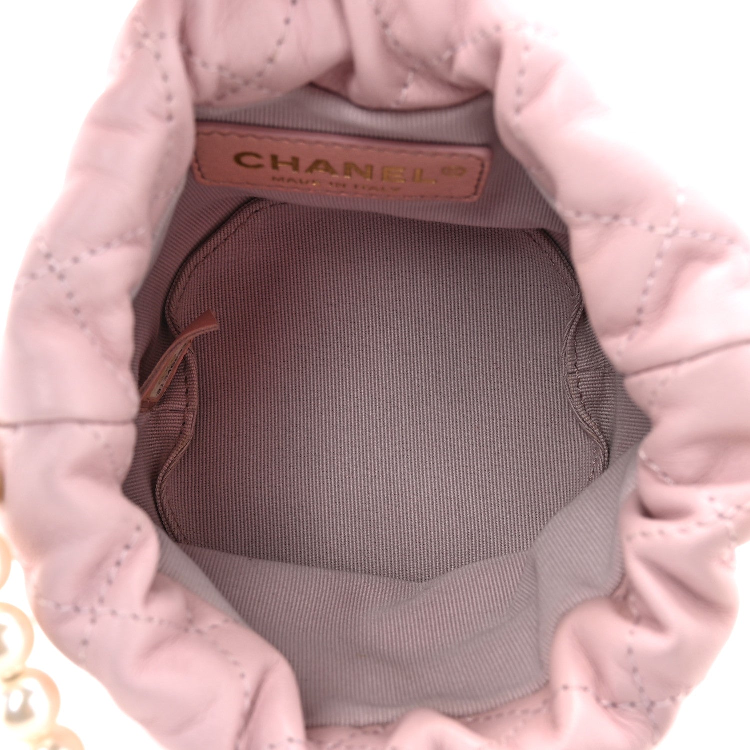 Calfskin Quilted Pearl Mini About Pearls Drawstring Bucket Light Pink