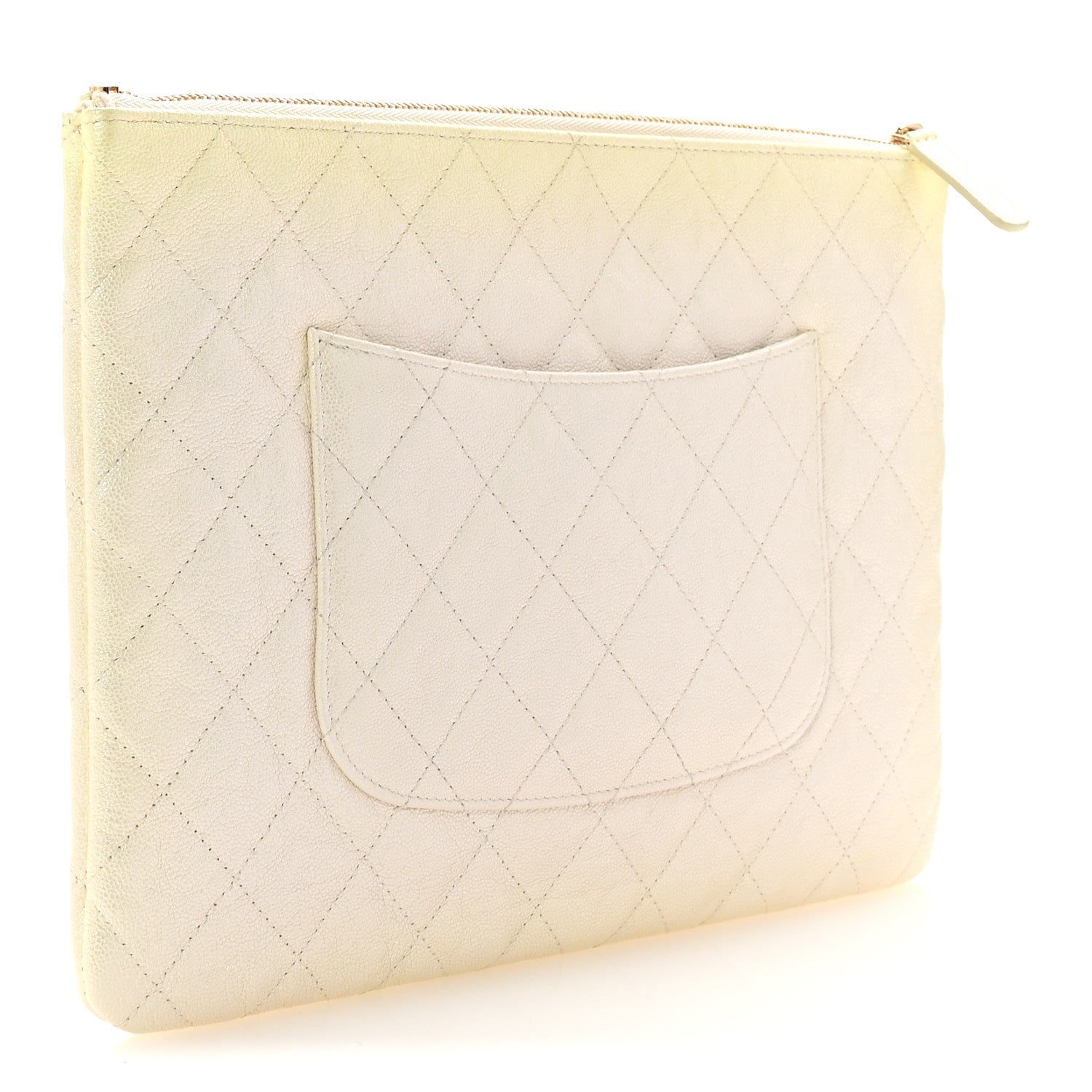Iridescent Caviar Medium Night by the C Pouch Clutch White