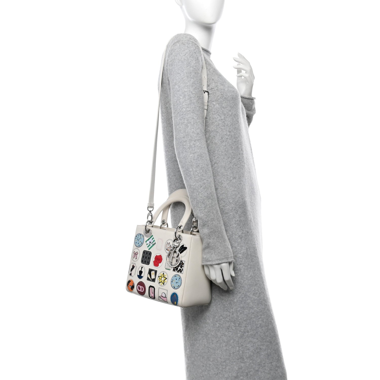 Calfskin Patch Embellished Medium Lady Dior White