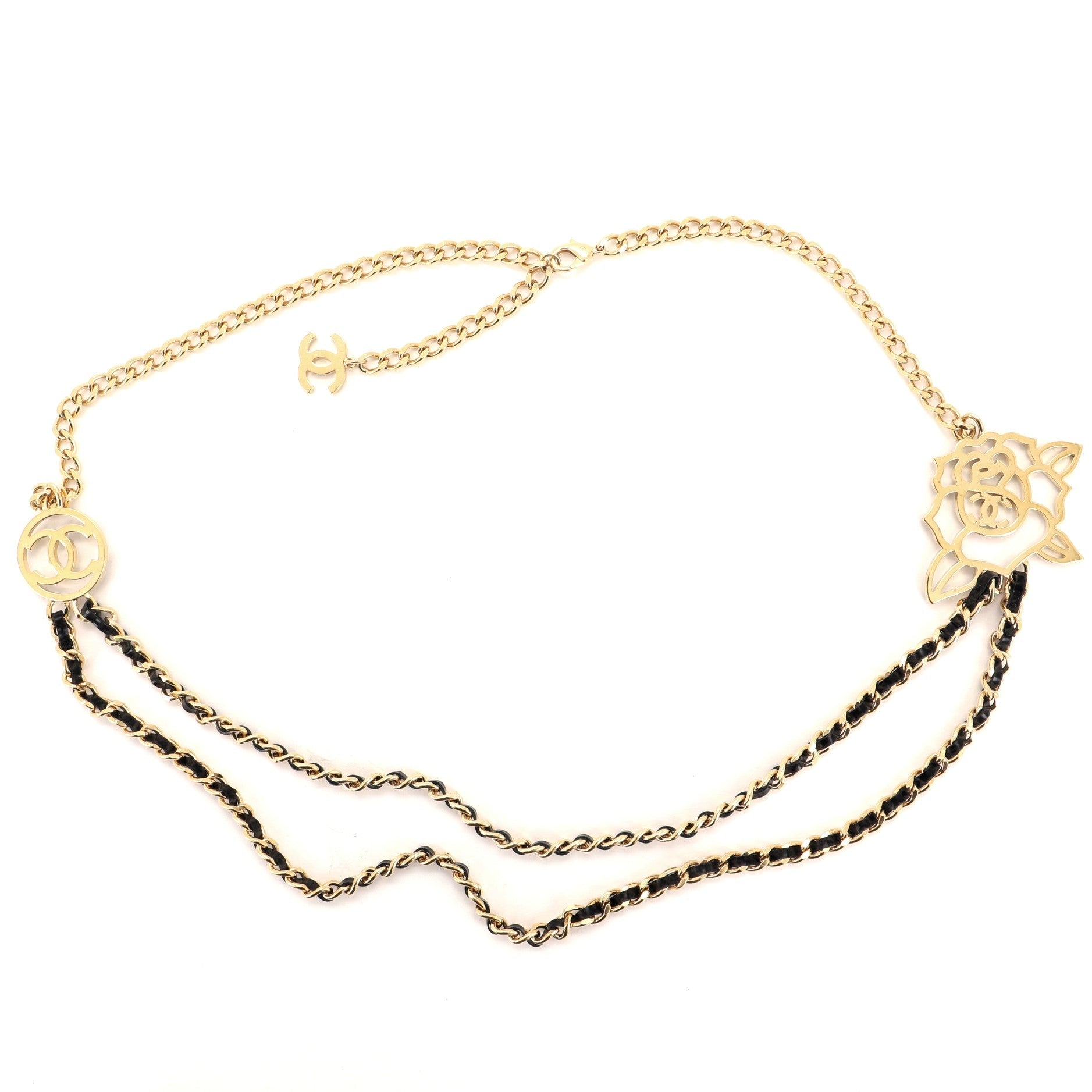 CC Logo and Rose Chain Belt Metal with Crystal 95