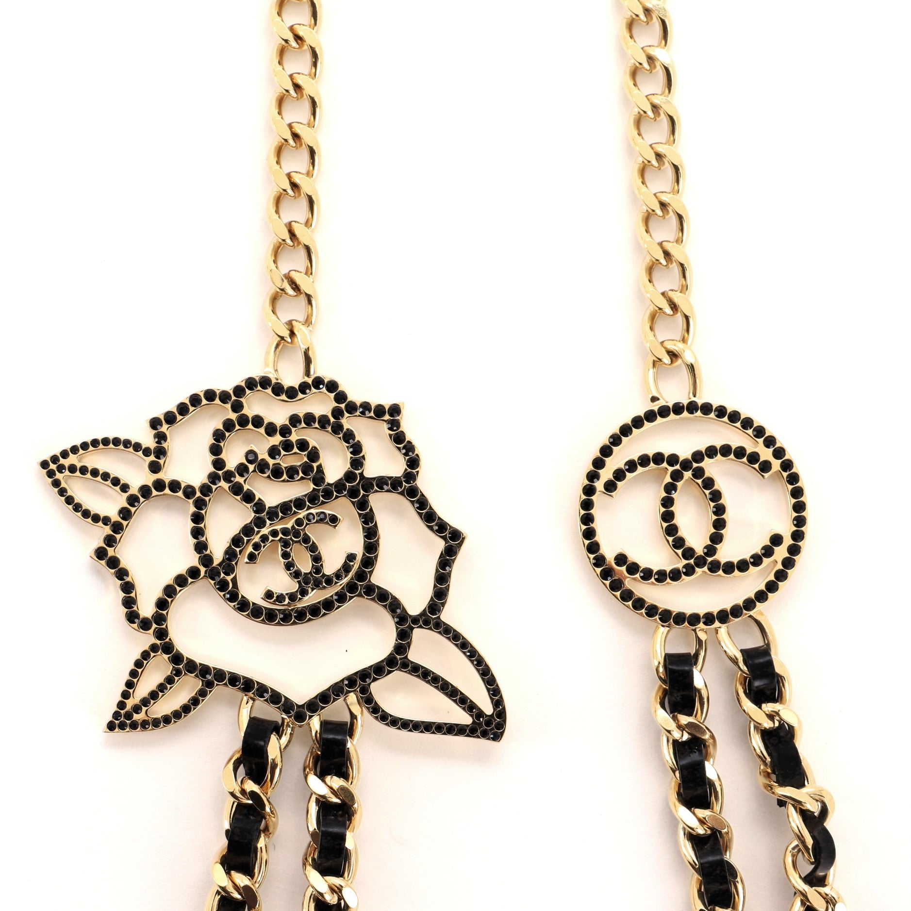CC Logo and Rose Chain Belt Metal with Crystal 95