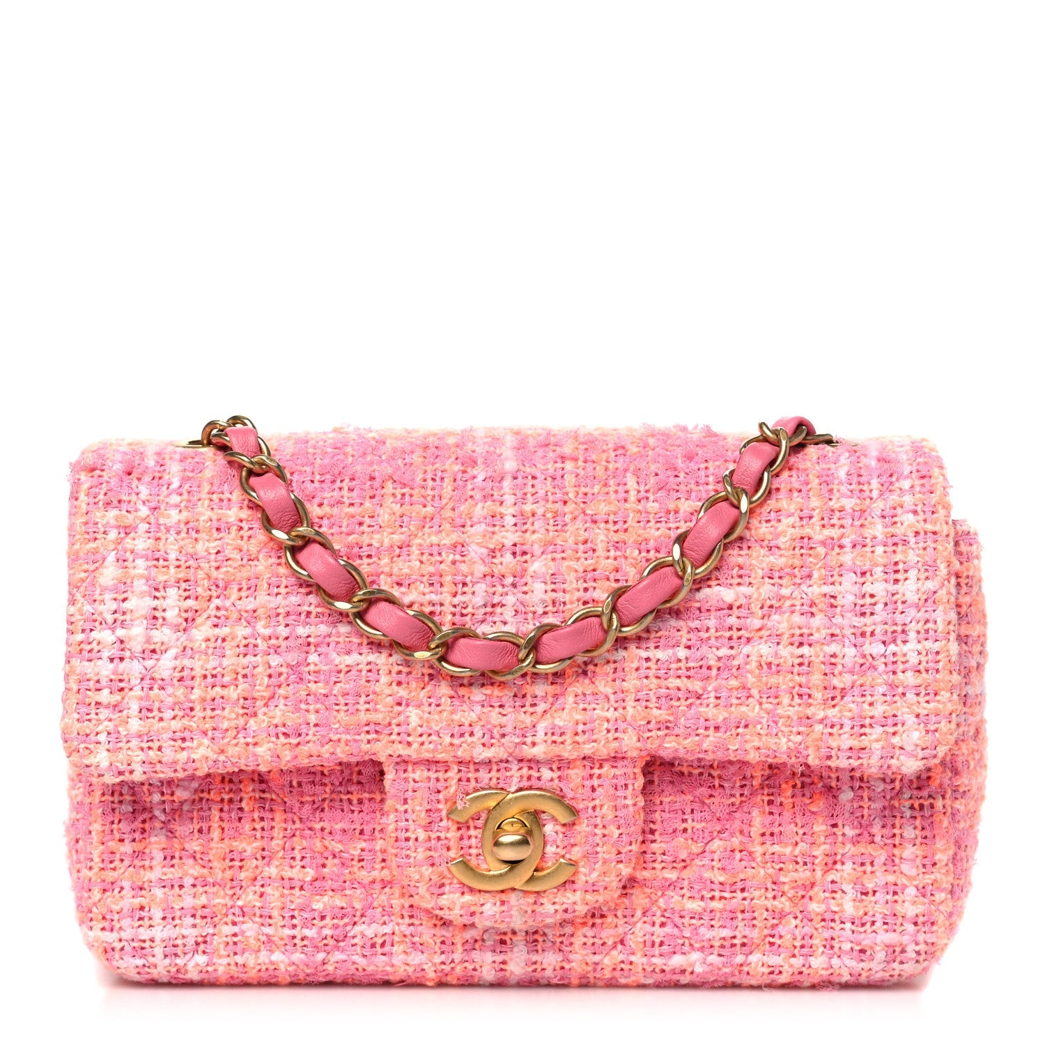Tweed Quilted Mini Rectangular Flap Pink Orange White