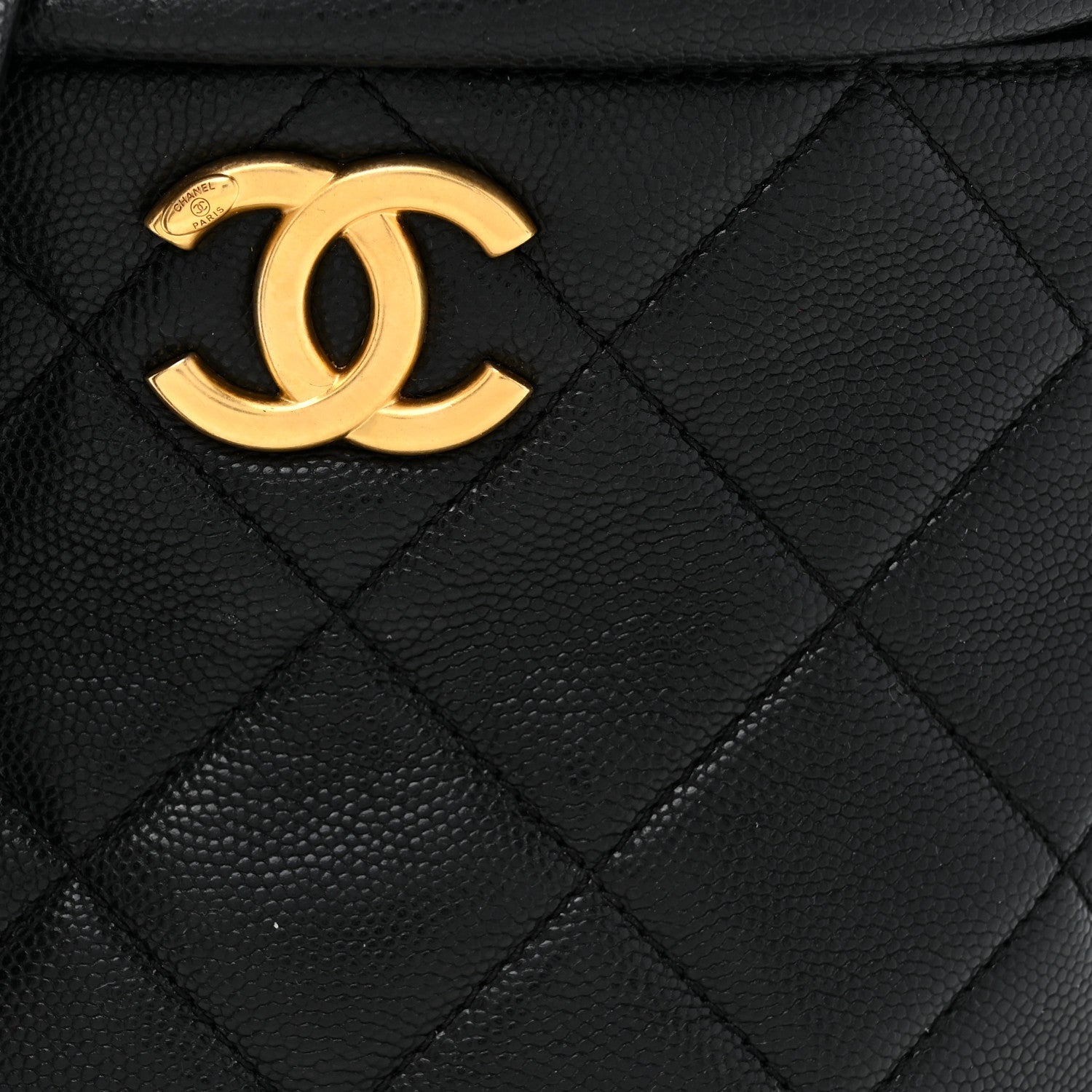 Caviar Quilted Twist Your Buttons Bucket Bag Black