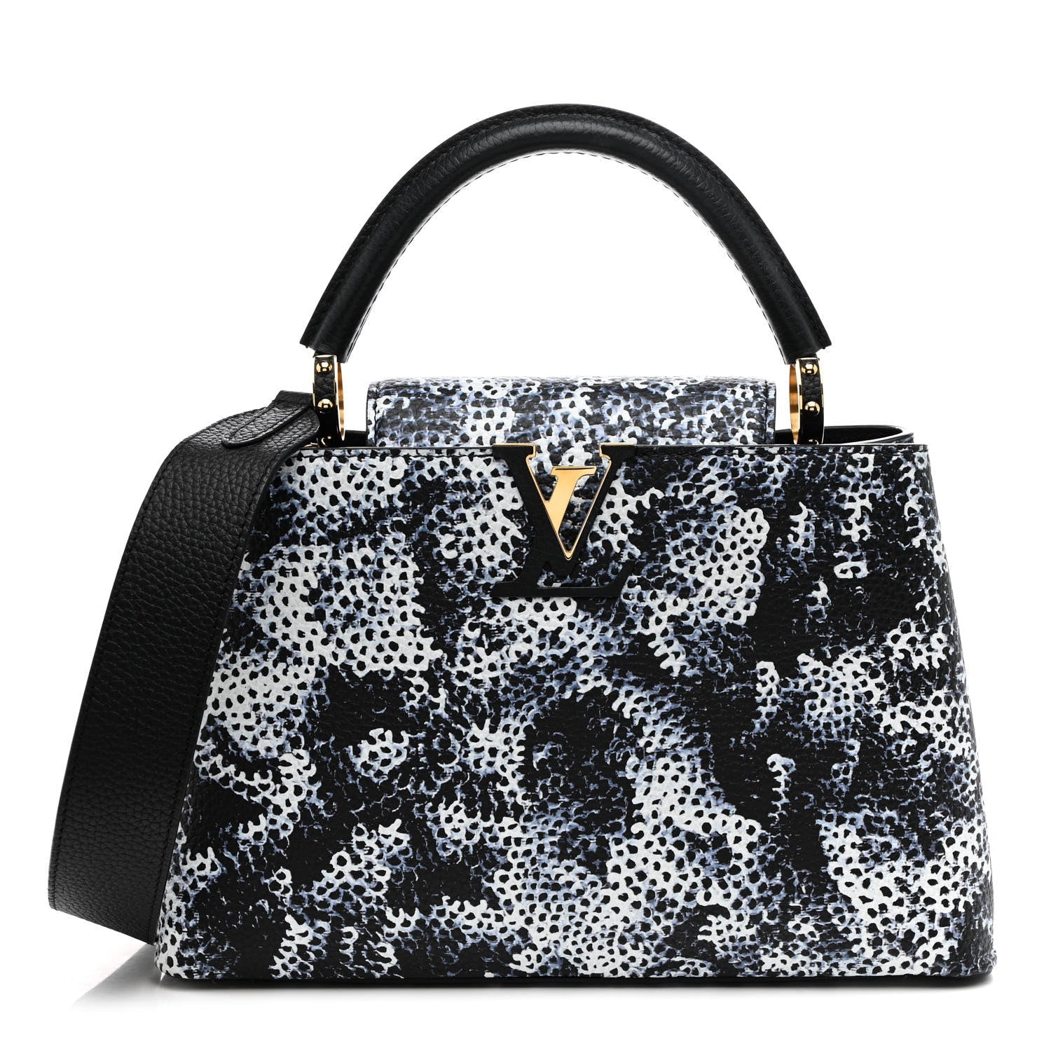 LV X YK Taurillon Infinity Net Capucines MM Black Blue