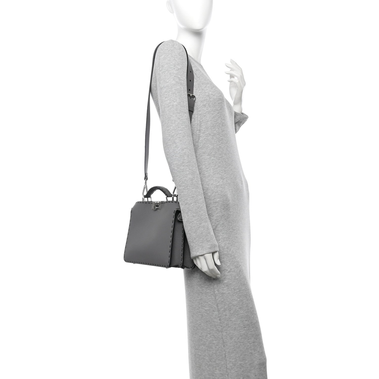 Cuoio Romano Selleria Macro Stitching Mini Peekaboo I SEE U Iconic Satchel Argento