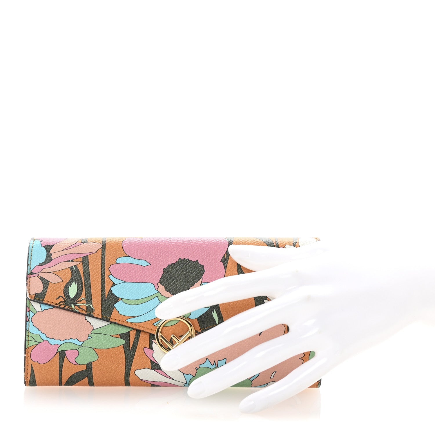 Vitello Cruise Fiori Allover Continental Wallet Arancio Multicolor