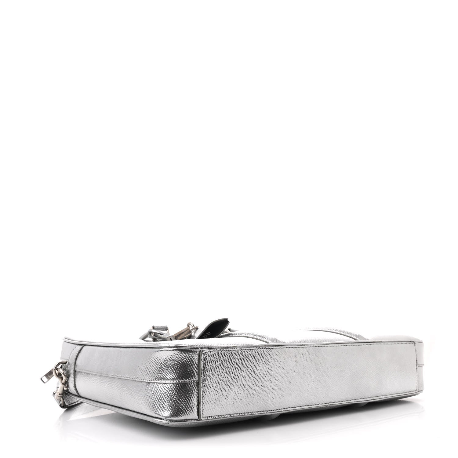 Laminated Grained Calfskin Medium Briefcase Silver