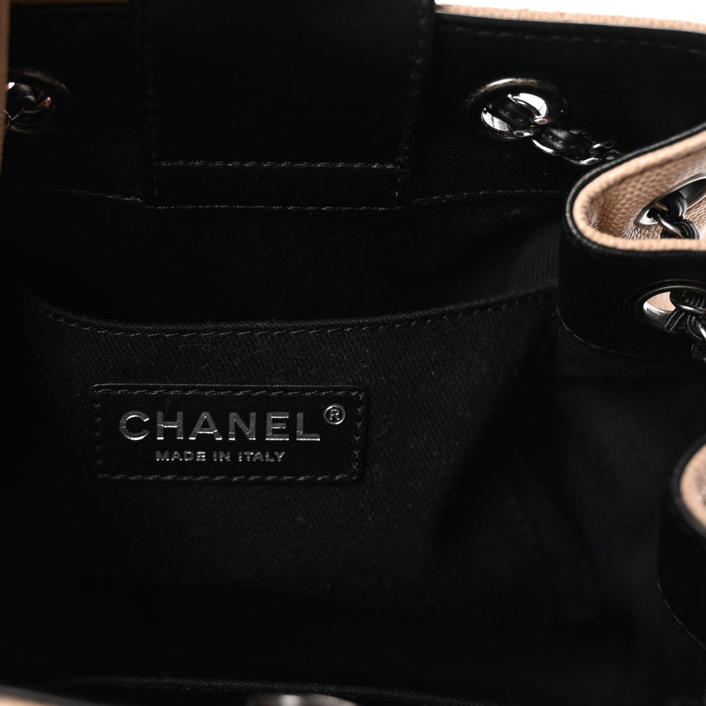 Caviar Quilted Small CC Bucket Bag Beige