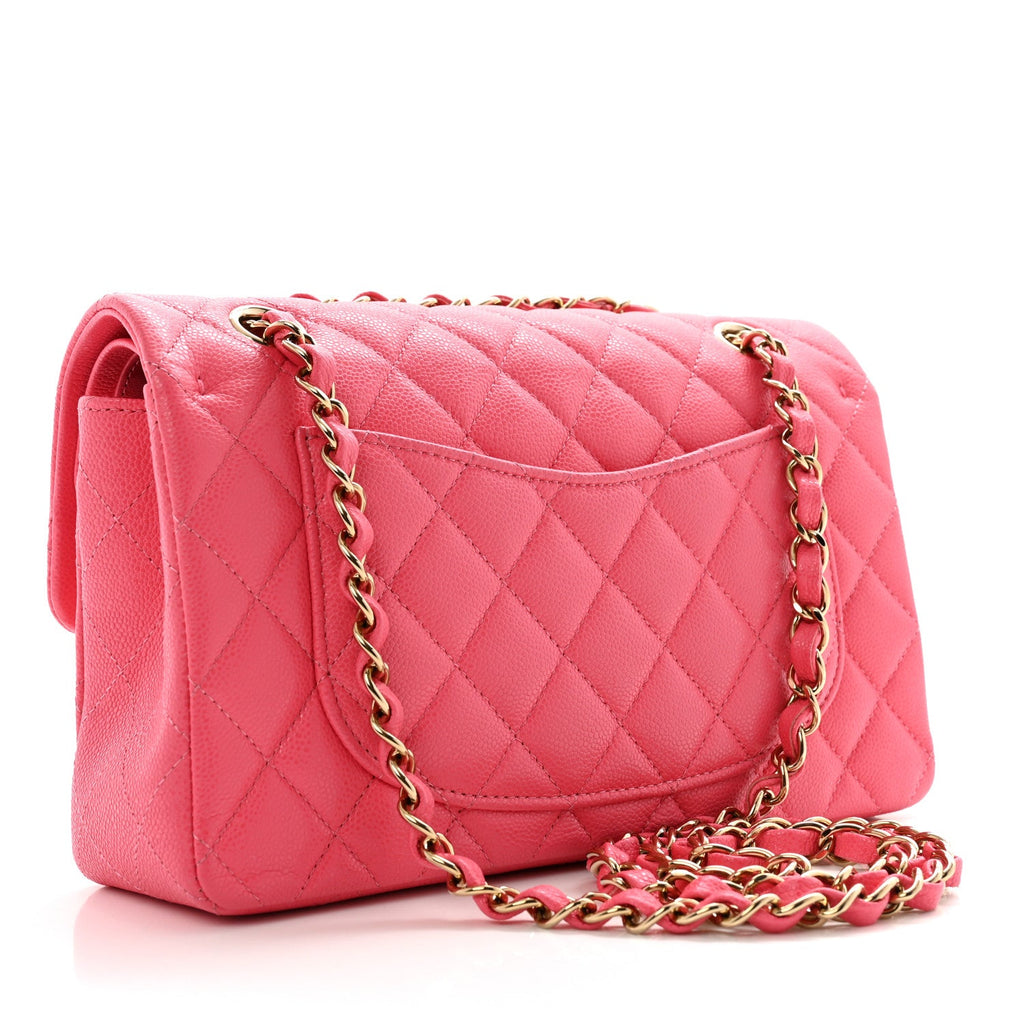 Shiny Caviar Quilted Small Double Pink