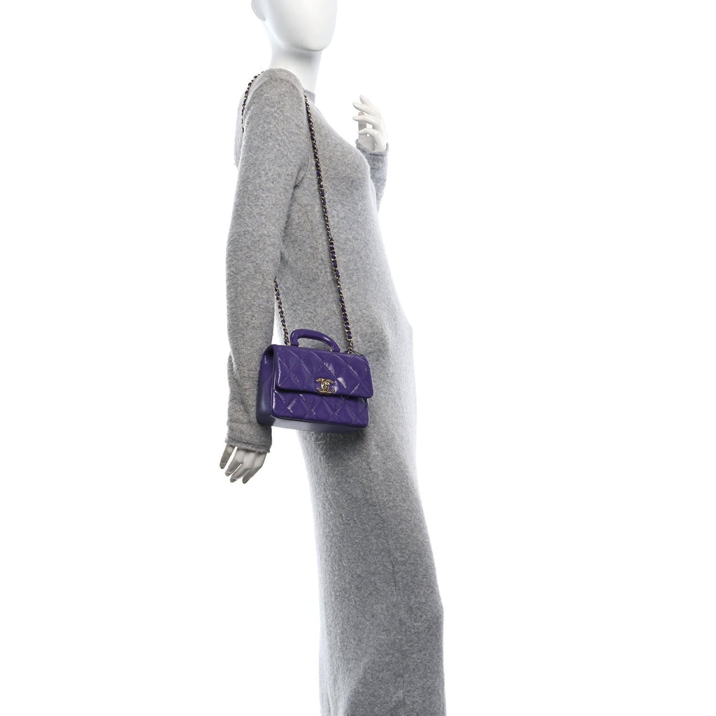 Shiny Lambskin Quilted Mini Coco Trip Flap Bag Purple